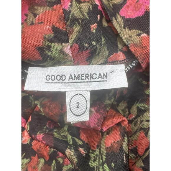 Good American BLACK W/ PINK RED Floral Mesh Mock Neck Bodysuit Thong Sz 2 - Picture 9 of 11